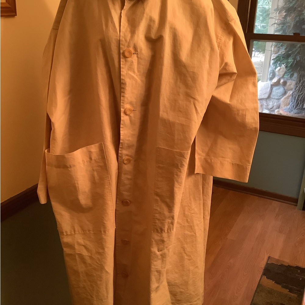 Awesome Eskandar Oversized Waxed Linen Beige Trench Coat 1
